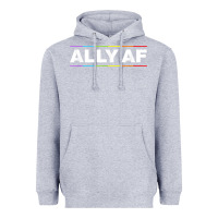 Heather Grey Ally AF Pride Rainbow Shirt  Proud LGBTQ Ally TShirt Heavyweight Hoodie - minhPixels