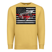 Antique Gold thin red line American flag fire truck Premium Sweatshirt - Artiststas