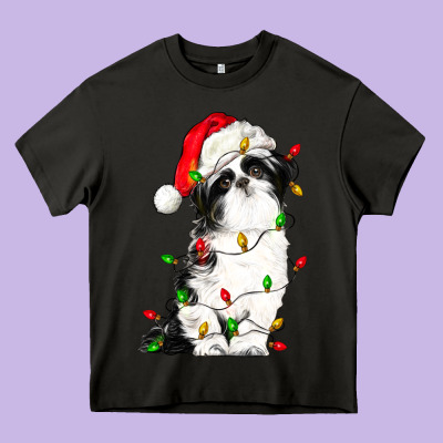 Christmas Shih Tzu Dog Heavy Core Tee Designed By Lillyallendesigns
