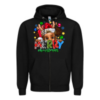 Black Merry Christmas Zipper Hoodie - CowhideDigitalArt