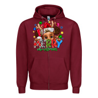 Burgundy Merry Christmas Zipper Hoodie - CowhideDigitalArt