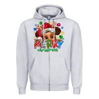 Heather Grey Merry Christmas Zipper Hoodie - CowhideDigitalArt