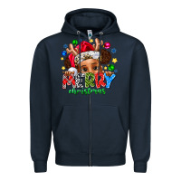 Navy Merry Christmas Zipper Hoodie - CowhideDigitalArt