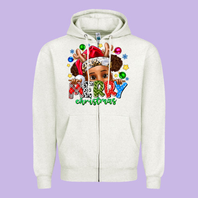 Merry Christmas Zipper Hoodie Designed By Cowhidedigitalart