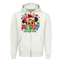 Oatmeal Heather Merry Christmas Zipper Hoodie - CowhideDigitalArt