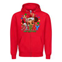 Red Merry Christmas Zipper Hoodie - CowhideDigitalArt