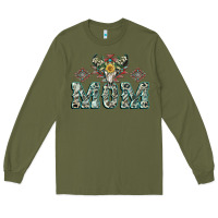 Army Green Mom with Cow skull Mother's Day Long Sleeve Tee - CowGirlArtShop