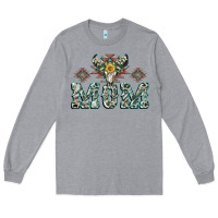 Heather Grey Mom with Cow skull Mother's Day Long Sleeve Tee - CowGirlArtShop