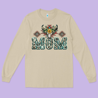Mom With Cow Skull Mother's Day Long Sleeve Tee Designed By Cowgirlartshop