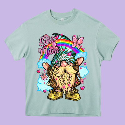 Best Mom Gnome Rainbow Clouds Butterfly Glitter Heavy Core Tee Designed By Lillyallendesigns