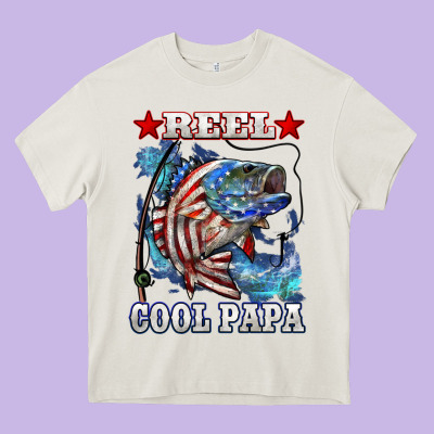 Reel Cool Papa American Flag Bass Fishing Heavy Core Tee Designed By Lillyallendesigns