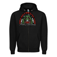Black Merry Christmas rainbow Zipper Hoodie - CowhideDigitalArt