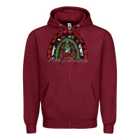 Burgundy Merry Christmas rainbow Zipper Hoodie - CowhideDigitalArt