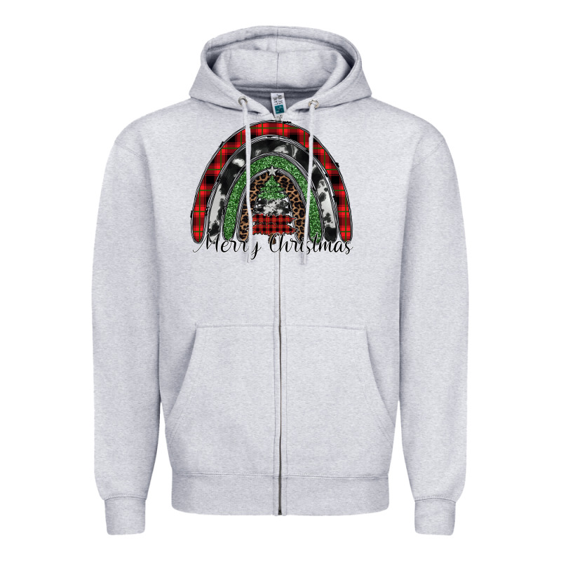 Merry Christmas Rainbow Zipper Hoodie by CowhideDigitalArt | Teevron