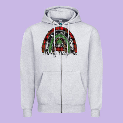 Merry Christmas Rainbow Zipper Hoodie Designed By Cowhidedigitalart