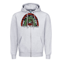 Heather Grey Merry Christmas rainbow Zipper Hoodie - CowhideDigitalArt