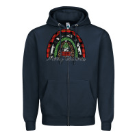 Navy Merry Christmas rainbow Zipper Hoodie - CowhideDigitalArt