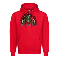 Red Merry Christmas rainbow Zipper Hoodie - CowhideDigitalArt