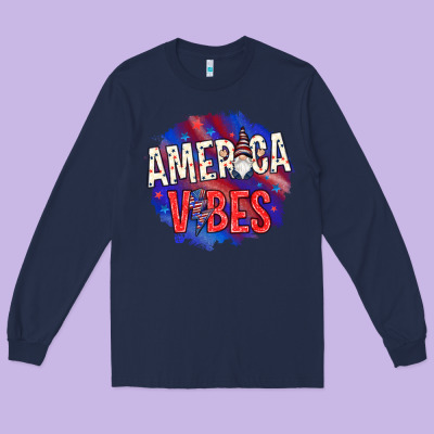 America Vibes With Gnome Long Sleeve Tee Designed By Howdyjamesfarm