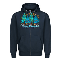 Navy Merry Christmas Zipper Hoodie - CowhideDigitalArt