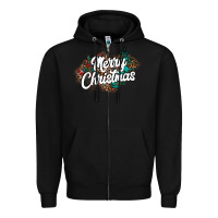 Black Merry Christmas Zipper Hoodie - CowhideDigitalArt