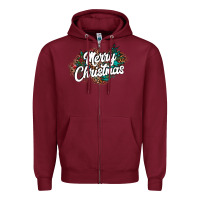 Burgundy Merry Christmas Zipper Hoodie - CowhideDigitalArt