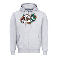 Heather Grey Merry Christmas Zipper Hoodie - CowhideDigitalArt