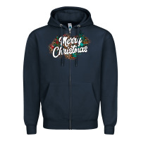 Navy Merry Christmas Zipper Hoodie - CowhideDigitalArt