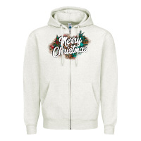Oatmeal Heather Merry Christmas Zipper Hoodie - CowhideDigitalArt