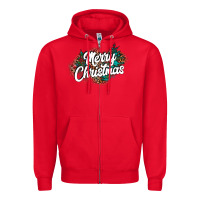 Red Merry Christmas Zipper Hoodie - CowhideDigitalArt