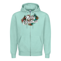 Seafoam Merry Christmas Zipper Hoodie - CowhideDigitalArt