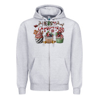 Heather Grey Merry Christmas Zipper Hoodie - CowhideDigitalArt