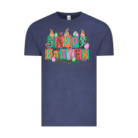Vintage Denim Happy Easter with plate letters Easter Day Vintage Tee - HowdyJamesFarm