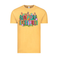 Vintage Mustard Happy Easter with plate letters Easter Day Vintage Tee - HowdyJamesFarm