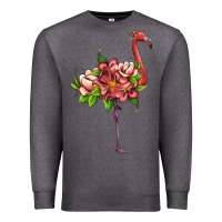 Charcoal Heather flamingo with tropical flowers Premium Sweatshirt - Artiststas