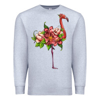 Heather Grey flamingo with tropical flowers Premium Sweatshirt - Artiststas