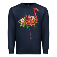 Navy flamingo with tropical flowers Premium Sweatshirt - Artiststas