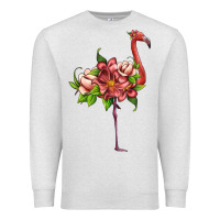 Oatmeal Heather flamingo with tropical flowers Premium Sweatshirt - Artiststas