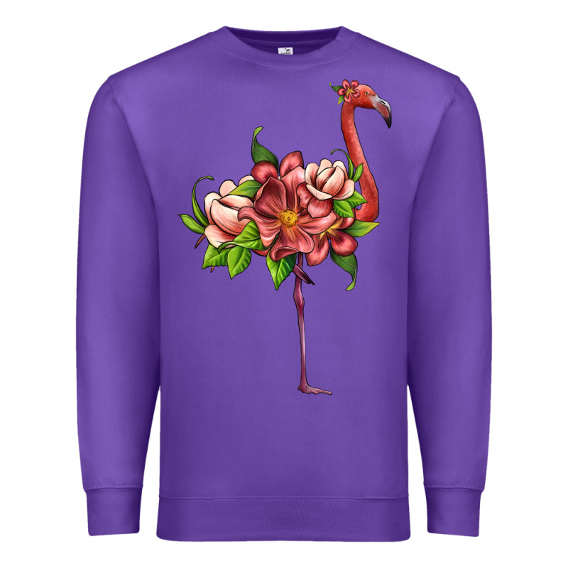 Flamingo With Tropical Flowers Premium Sweatshirt by Artiststas | Teevron