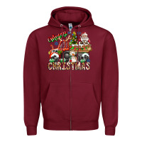 Burgundy Merry Christmas  tractor Zipper Hoodie - CowhideDigitalArt