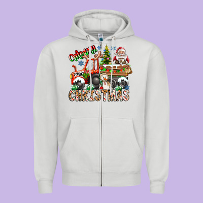 Merry Christmas  Tractor Zipper Hoodie Designed By Cowhidedigitalart