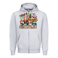 Heather Grey Merry Christmas  tractor Zipper Hoodie - CowhideDigitalArt