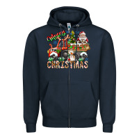 Navy Merry Christmas  tractor Zipper Hoodie - CowhideDigitalArt