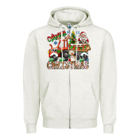 Oatmeal Heather Merry Christmas  tractor Zipper Hoodie - CowhideDigitalArt