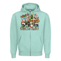 Seafoam Merry Christmas  tractor Zipper Hoodie - CowhideDigitalArt