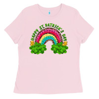 Bubblegum Pink happy st patricks day rainbow and shamrock Ladies Tee - RanaPortraitStore