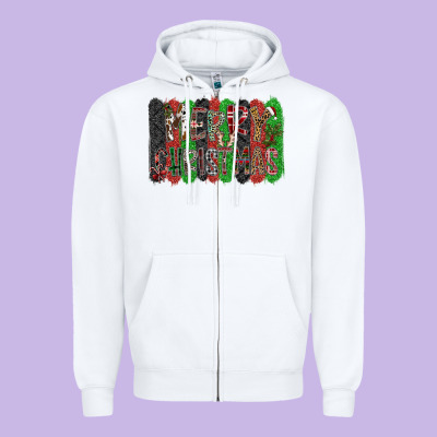 Merry Christmas Zipper Hoodie Designed By Cowhidedigitalart