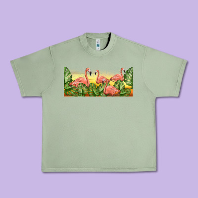 Flamingos With Sunset Urban Heavy Tee Designed By Tumblerdesignbyshophia