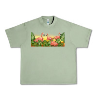 Oil Green flamingos with sunset Urban Heavy Tee - TumblerDesignByShophia