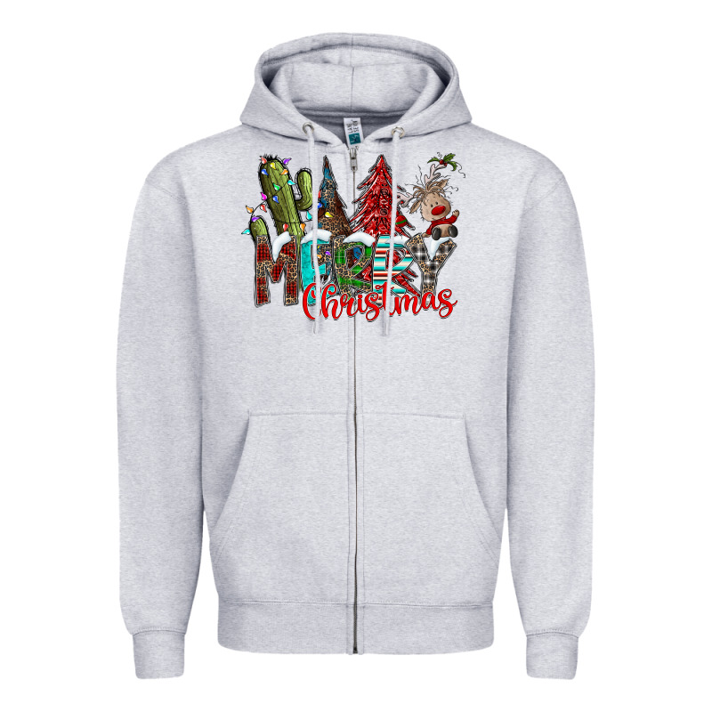 Merry Christmas Zipper Hoodie by CowhideDigitalArt | Teevron
